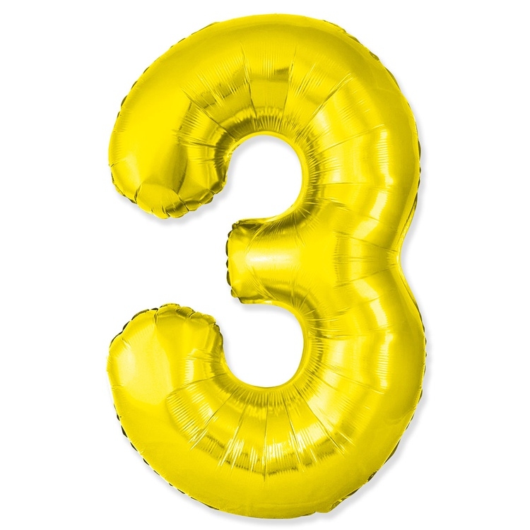 Шар Цифра "3" Slim Золото / Gold (в упаковке) 