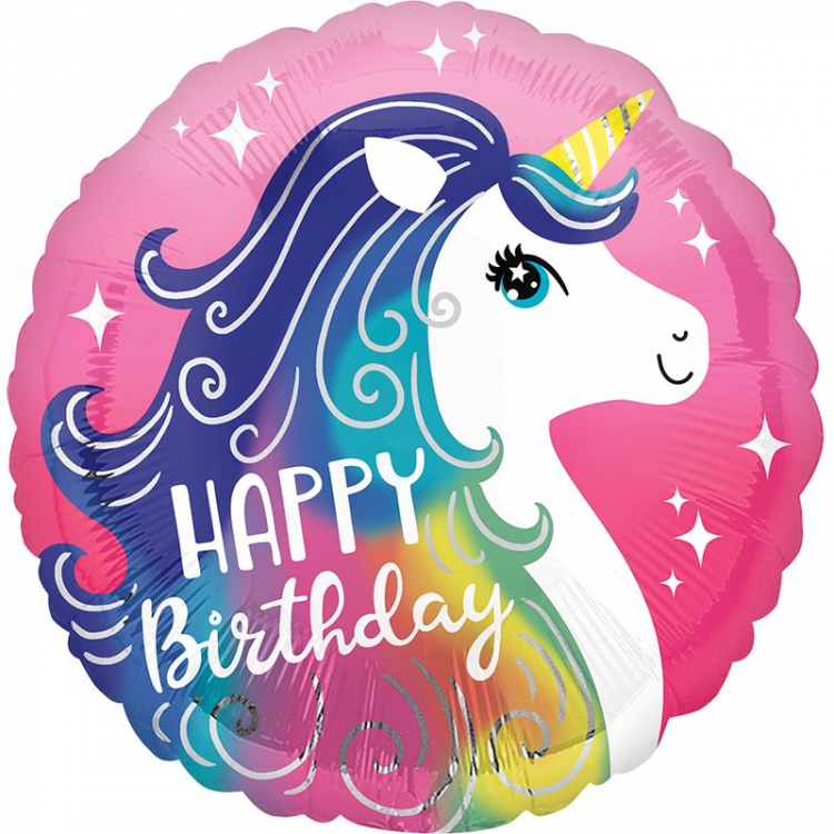 Шар Круг Единорог С Днем рождения / Pink Unicorn Happy Birthday